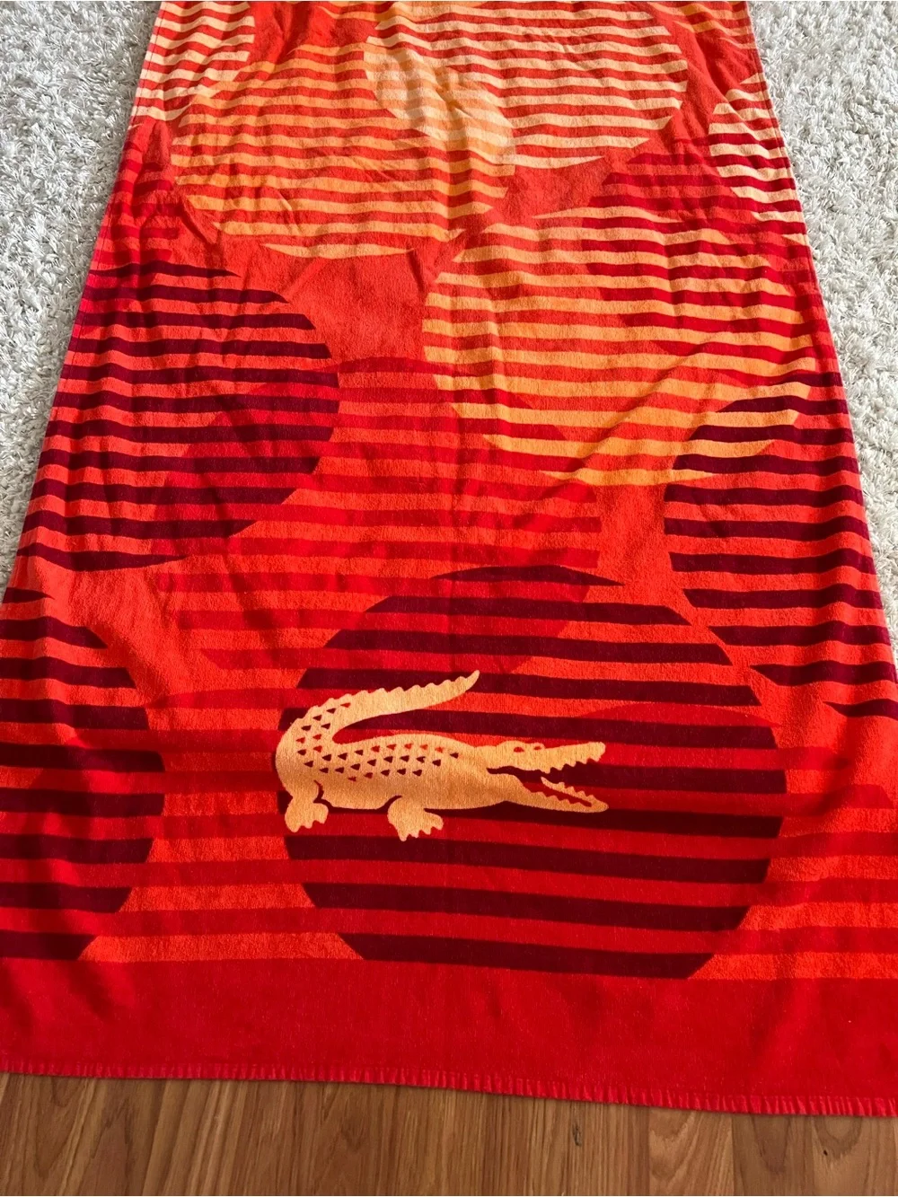 Lacoste ORANGE Bath‎ Towel 100% ORGANIC Cotton Big Crocodile Logo